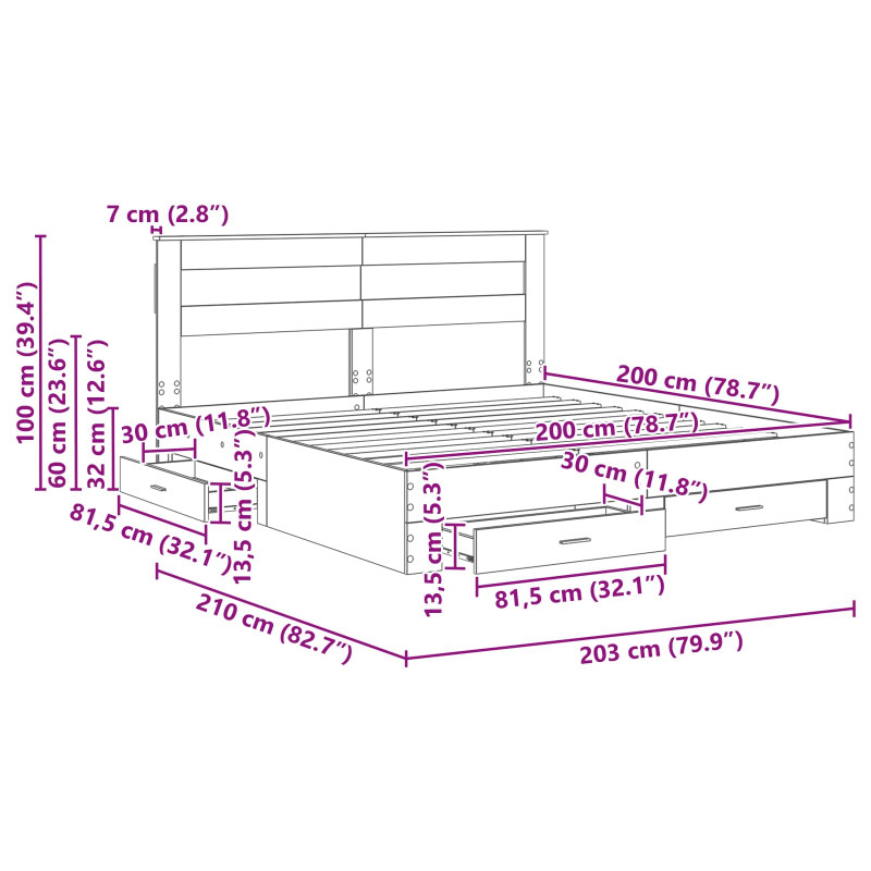 Ramka łóżka Dąb wędzony 200 x 200 cm Materiał drewnopochodny
