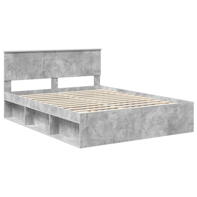 Ramka łóżka Szary beton 150 x 200 cm Lite drewno sosnowe