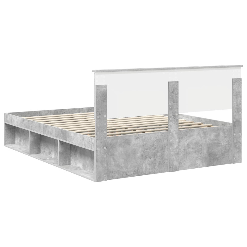 Ramka łóżka Szary beton 150 x 200 cm Lite drewno sosnowe