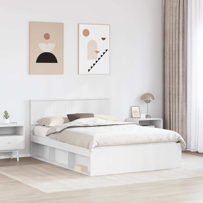 Ramka łóżka Z zagłówkiem Biały 140 x 200 cm Lite drewno sosnowe