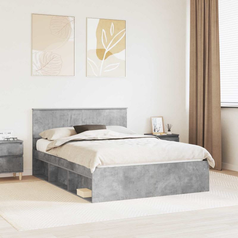 Ramka łóżka Betonowy 140 x 200 cm Lite drewno sosnowe