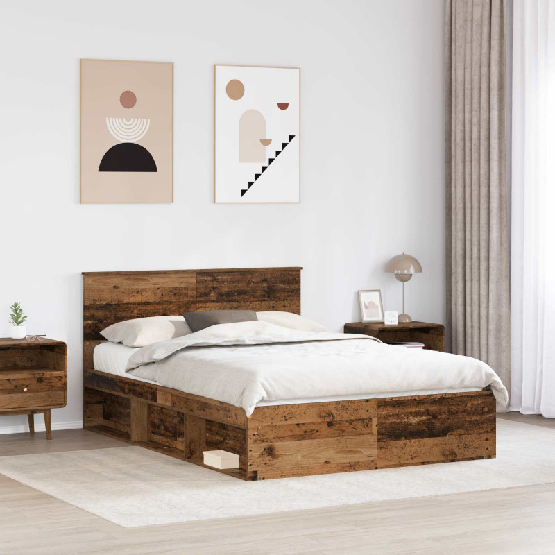 Ramka łóżka Stare drewno 140 x 190 cm Lite drewno sosnowe