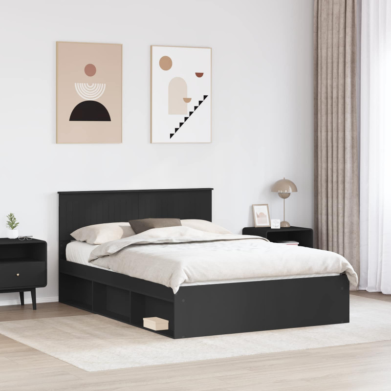 Ramka łóżka Czarny 135 x 190 cm Lite drewno sosnowe