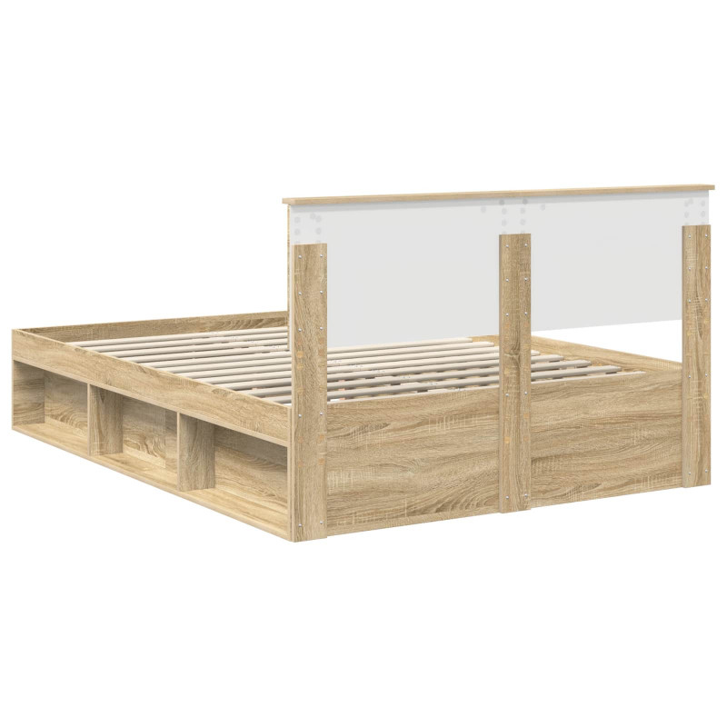 Ramka łóżka Dąb Sonoma 135 x 190 cm Lite drewno sosnowe