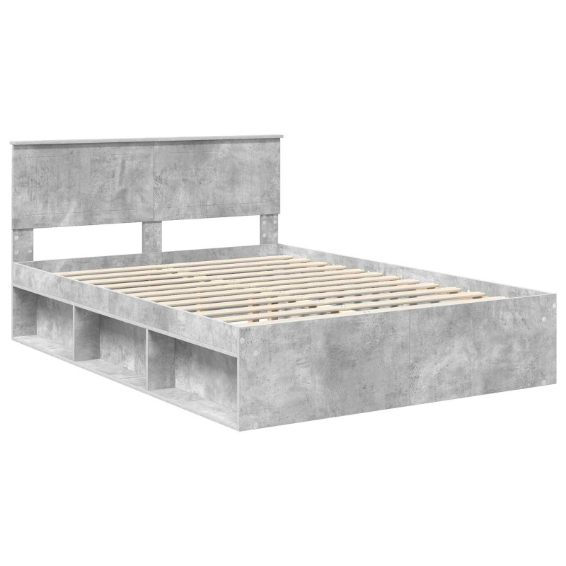 Ramka łóżka Szary beton 135 x 190 cm Lite drewno sosnowe