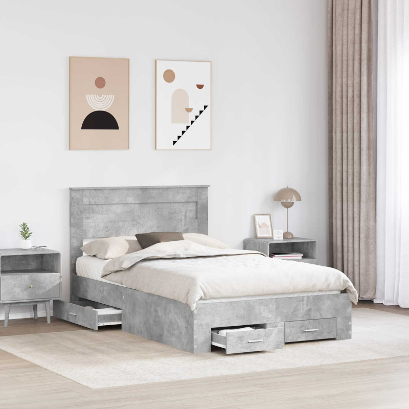 Ramka łóżka Betonowy szary 120 x 200 cm Materiał drewnopochodny