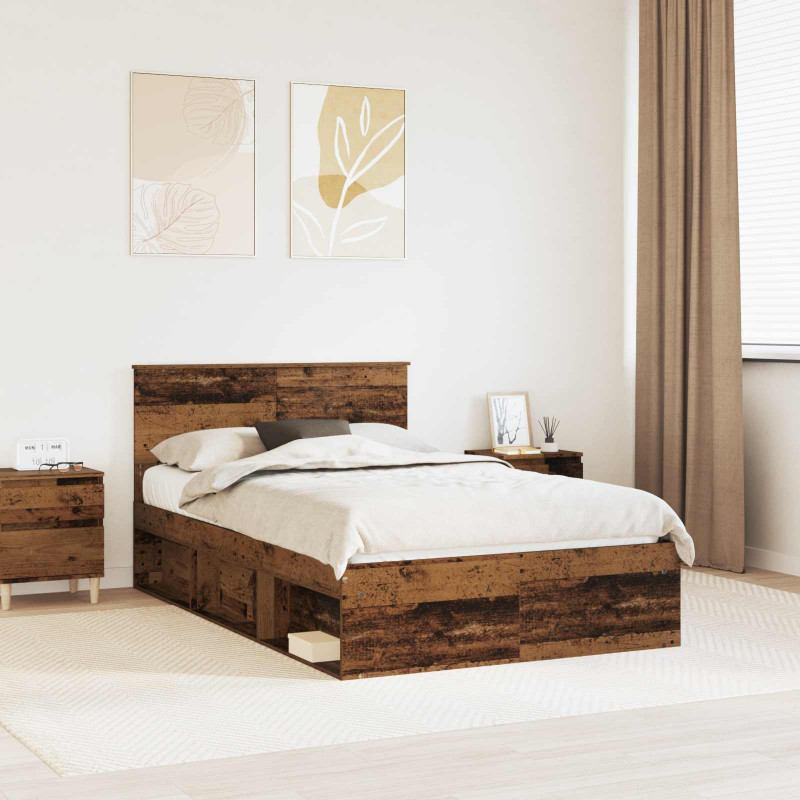 Ramka łóżka Stare drewno 120 x 190 cm Lite drewno sosnowe
