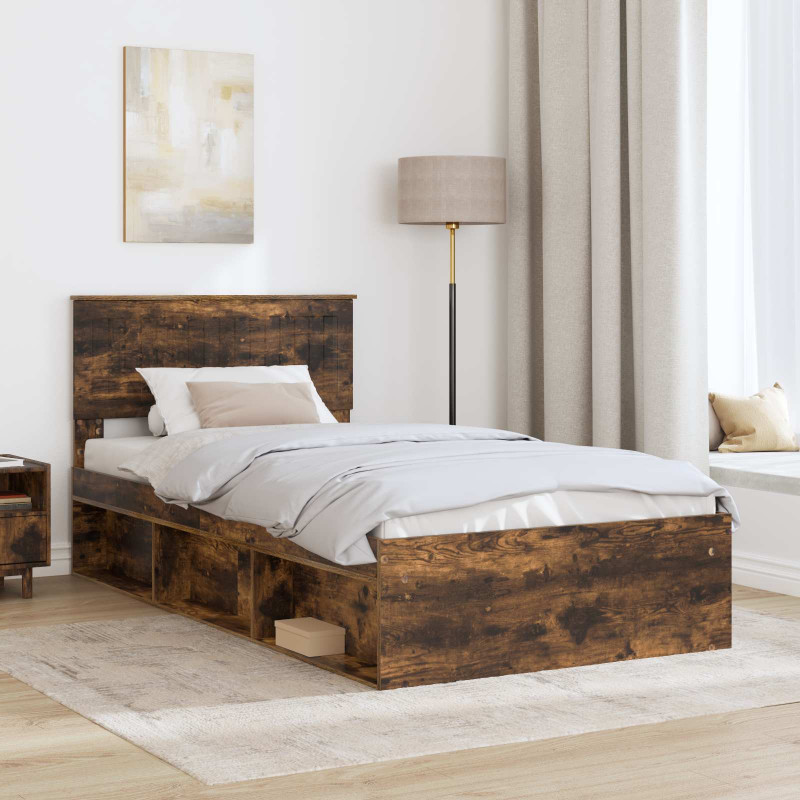 Ramka łóżka Dąb wędzony 100 x 200 cm Lite drewno sosnowe