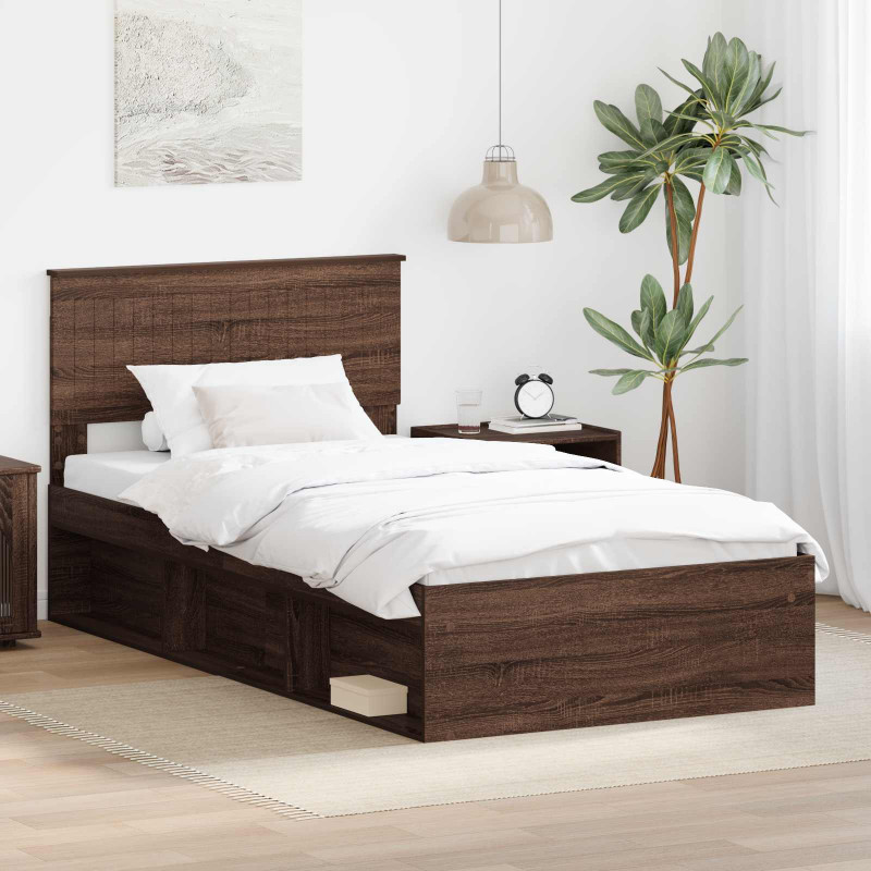 Ramka łóżka Brązowy dąb 100 x 200 cm Lite drewno sosnowe