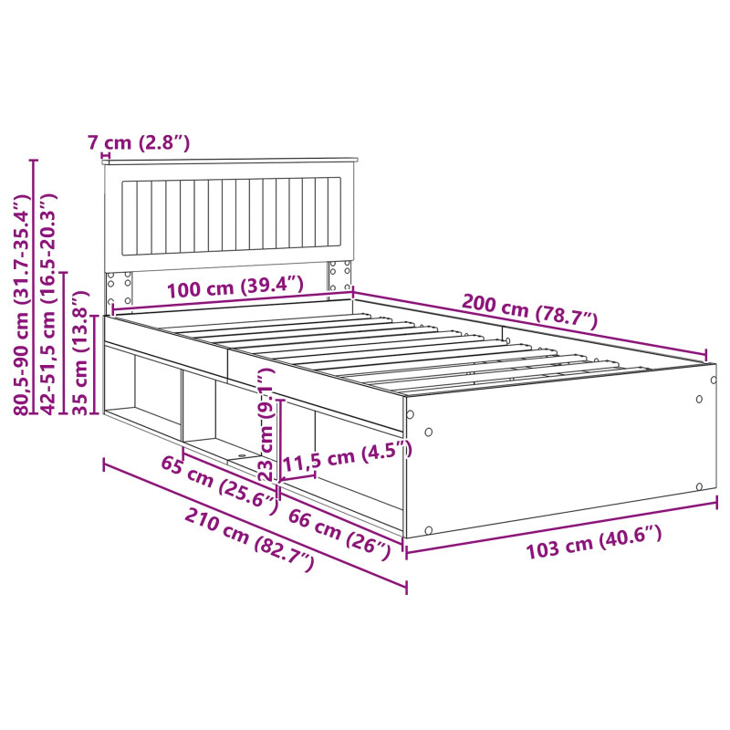 Ramka łóżka Brązowy dąb 100 x 200 cm Lite drewno sosnowe