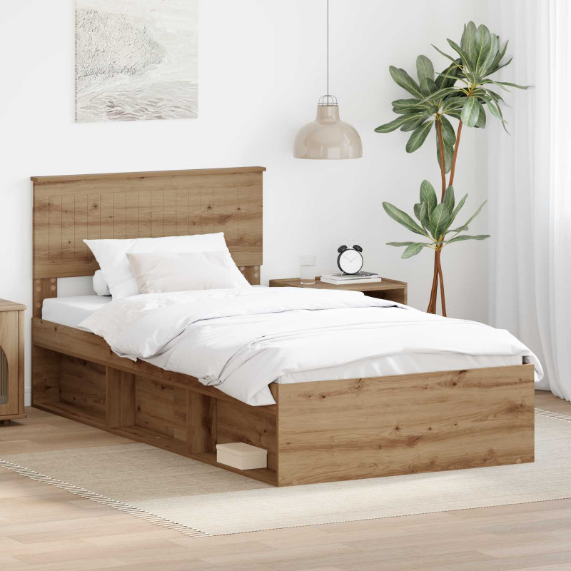 Ramka łóżka Dąb rzemieślniczy 100 x 200 cm Lite drewno sosnowe