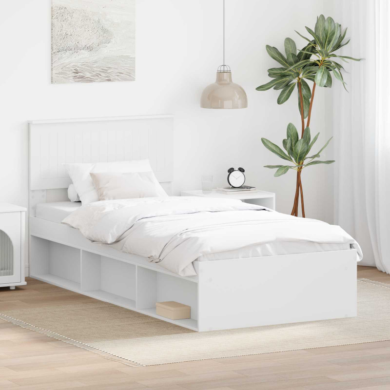 Ramka łóżka Z zagłówkiem Biały 90 x 200 cm Lite drewno sosnowe