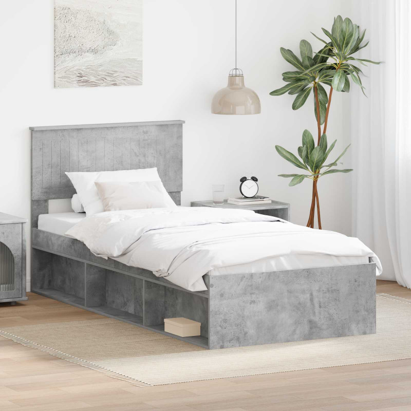 Ramka łóżka Betonowy 90 x 200 cm Lite drewno sosnowe