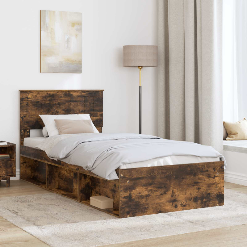 Ramka łóżka Dąb wędzony 90 x 200 cm Lite drewno sosnowe
