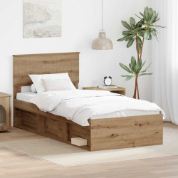 Ramka łóżka Dąb rzemieślniczy 90 x 200 cm Lite drewno sosnowe