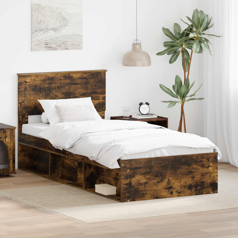 Ramka łóżka Dąb wędzony 90 x 190 cm Lite drewno sosnowe