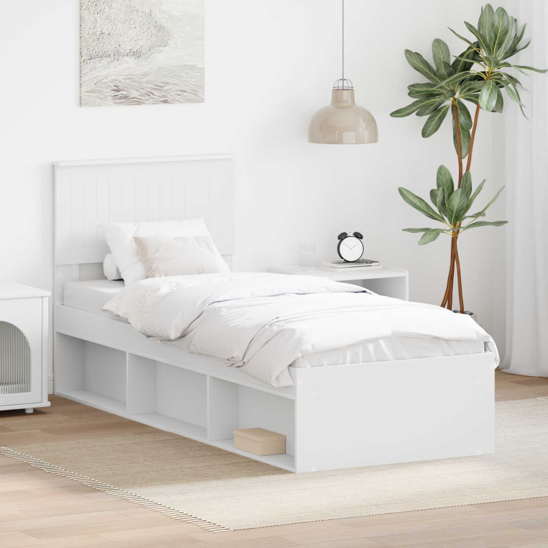 Ramka łóżka Z zagłówkiem Biały 75 x 190 cm Lite drewno sosnowe