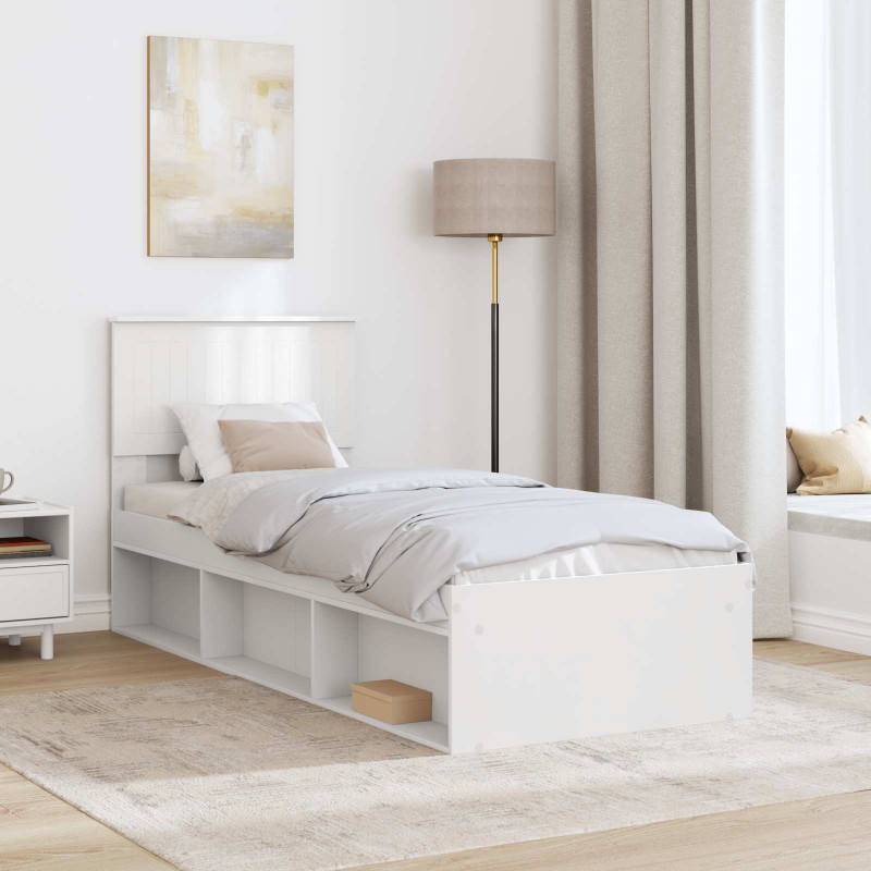 Ramka łóżka Z zagłówkiem Biały 75 x 190 cm Lite drewno sosnowe