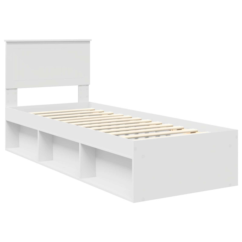 Ramka łóżka Z zagłówkiem Biały 75 x 190 cm Lite drewno sosnowe