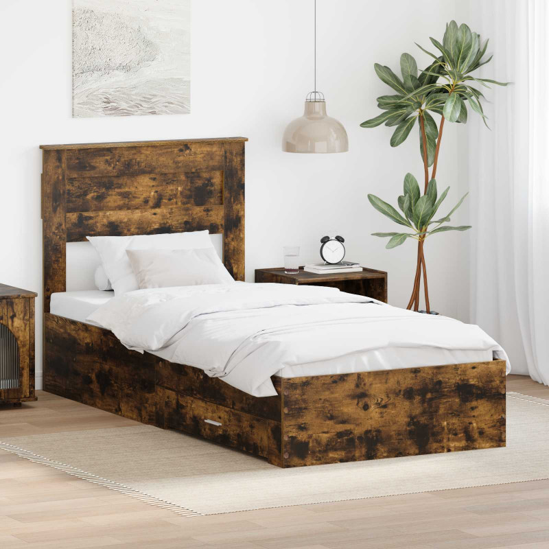 Ramka łóżka Z zagłówkiem Wędzone dąb i srebro 75 x 190 cm