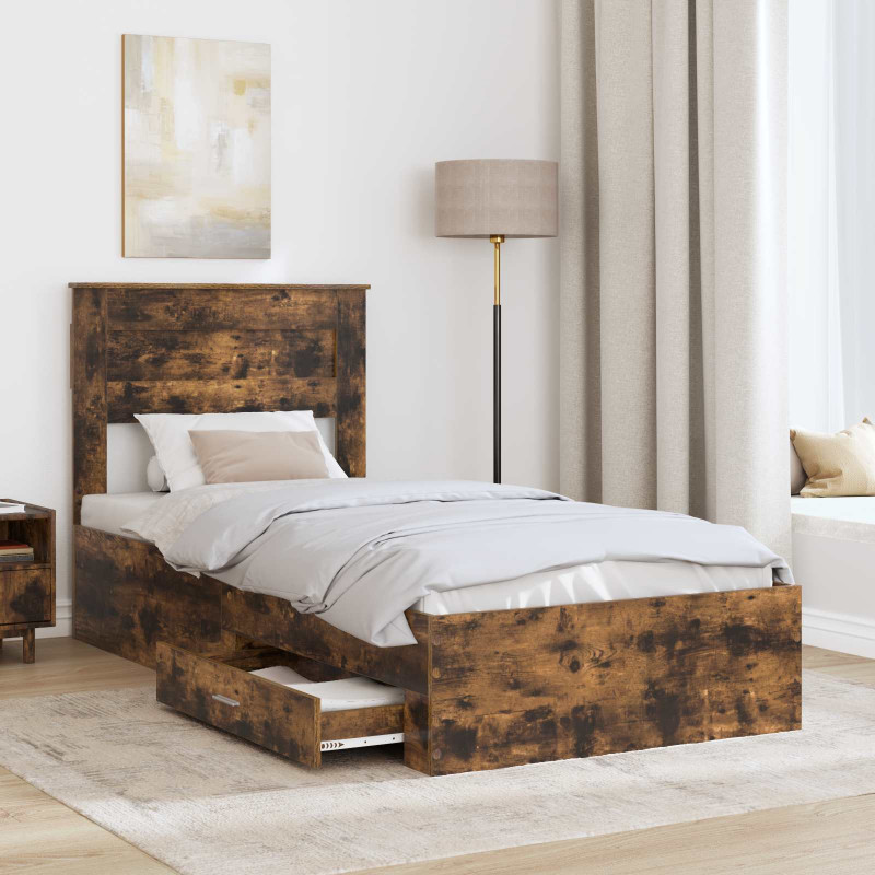 Ramka łóżka Z zagłówkiem Wędzone dąb i srebro 75 x 190 cm