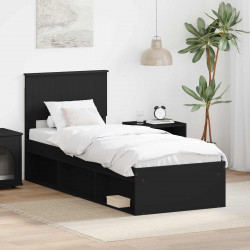 Ramka łóżka Z zagłówkiem Czarny 75 x 190 cm Lite drewno sosnowe