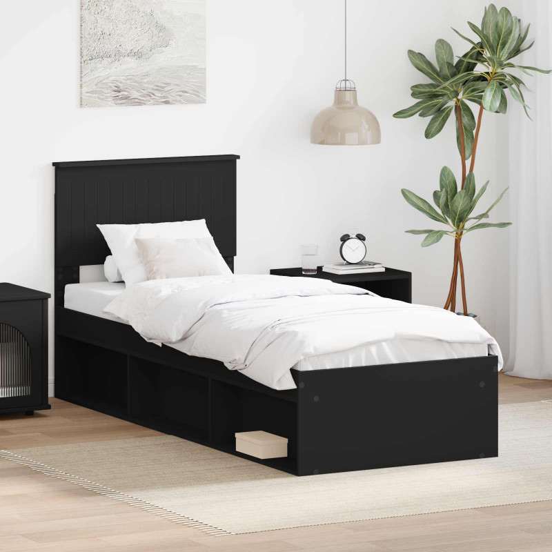 Ramka łóżka Z zagłówkiem Czarny 75 x 190 cm Lite drewno sosnowe