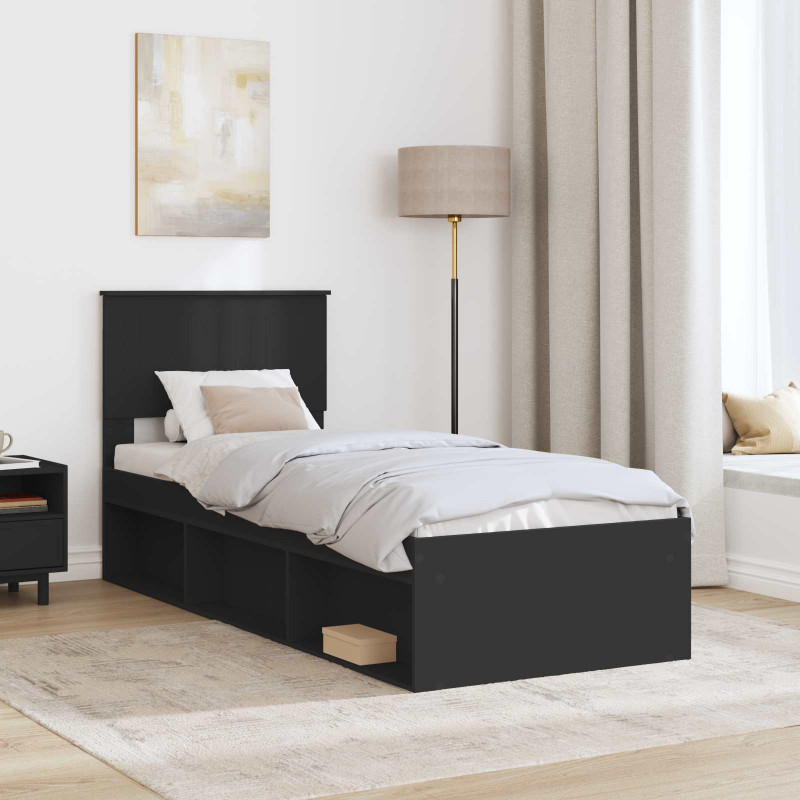 Ramka łóżka Z zagłówkiem Czarny 75 x 190 cm Lite drewno sosnowe