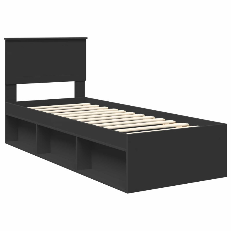 Ramka łóżka Z zagłówkiem Czarny 75 x 190 cm Lite drewno sosnowe