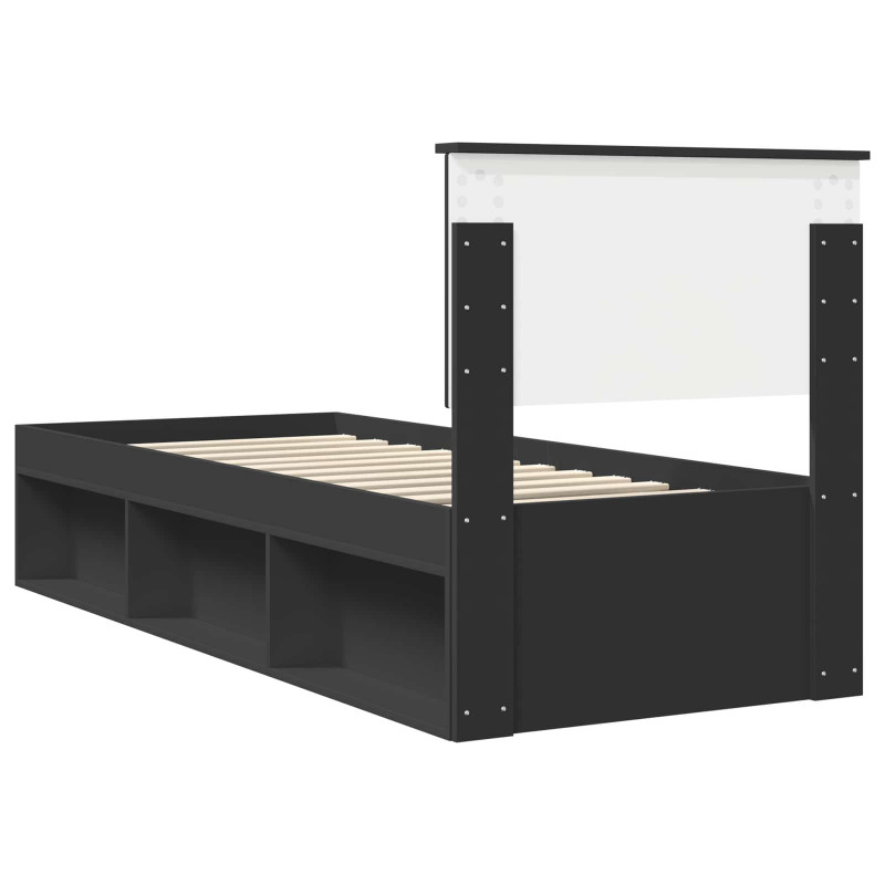 Ramka łóżka Z zagłówkiem Czarny 75 x 190 cm Lite drewno sosnowe