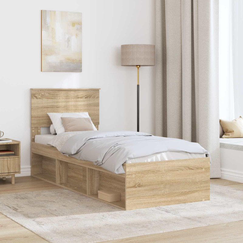 Ramka łóżka Dąb Sonoma 75 x 190 cm Lite drewno sosnowe