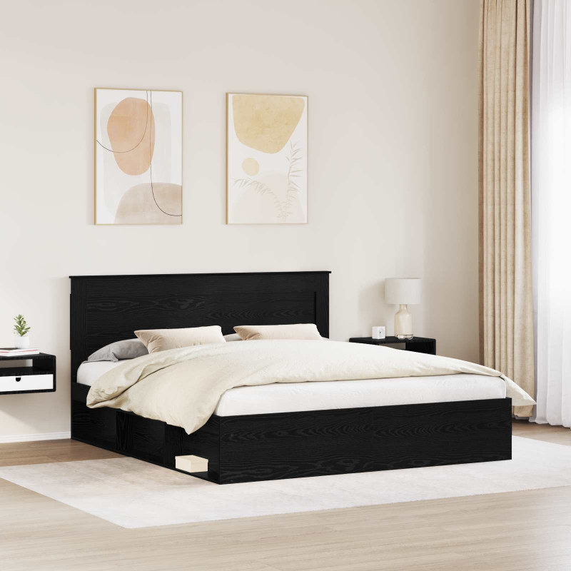 Ramka łóżka Czarny 200 x 200 cm Lite drewno sosnowe