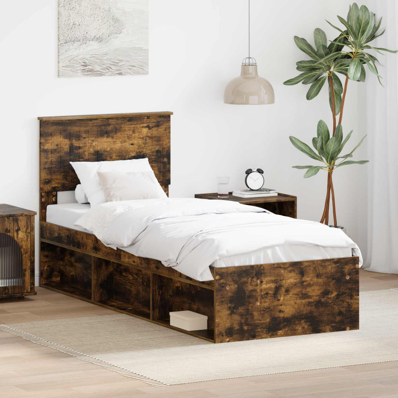 Ramka łóżka Dąb wędzony 75 x 190 cm Lite drewno sosnowe