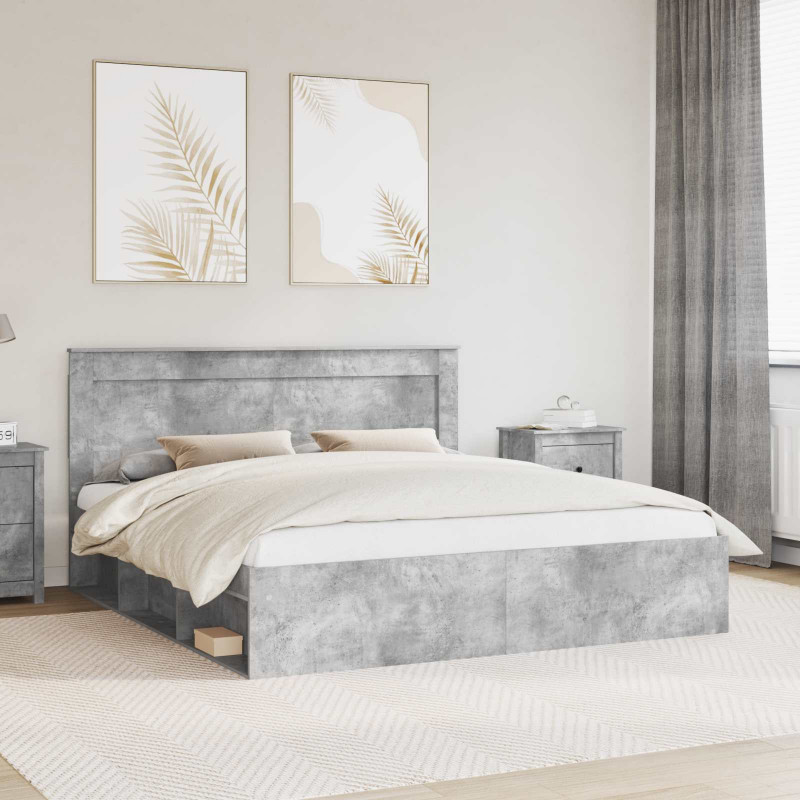 Ramka łóżka Betonowy 200 x 200 cm Lite drewno sosnowe