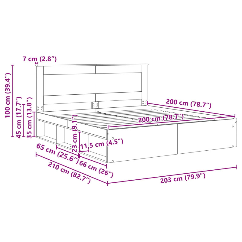 Ramka łóżka Betonowy 200 x 200 cm Lite drewno sosnowe