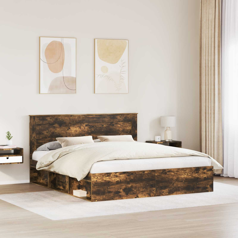 Ramka łóżka Dąb wędzony 200 x 200 cm Lite drewno sosnowe