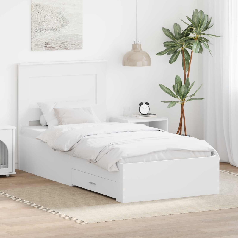 Ramka łóżka Białe i srebro 75 x 190 cm Materiał drewnopochodny