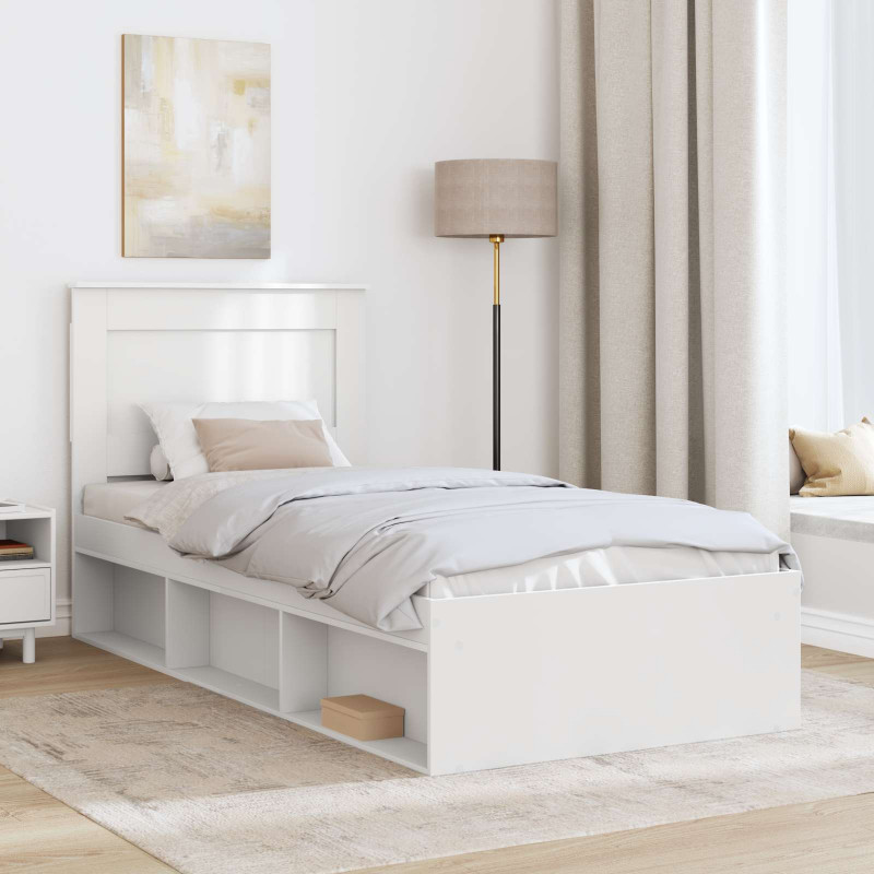 Ramka łóżka Z zagłówkiem Biały 90 x 190 cm Lite drewno sosnowe