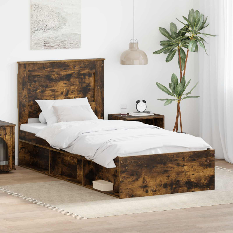 Ramka łóżka Dąb wędzony 90 x 190 cm Lite drewno sosnowe