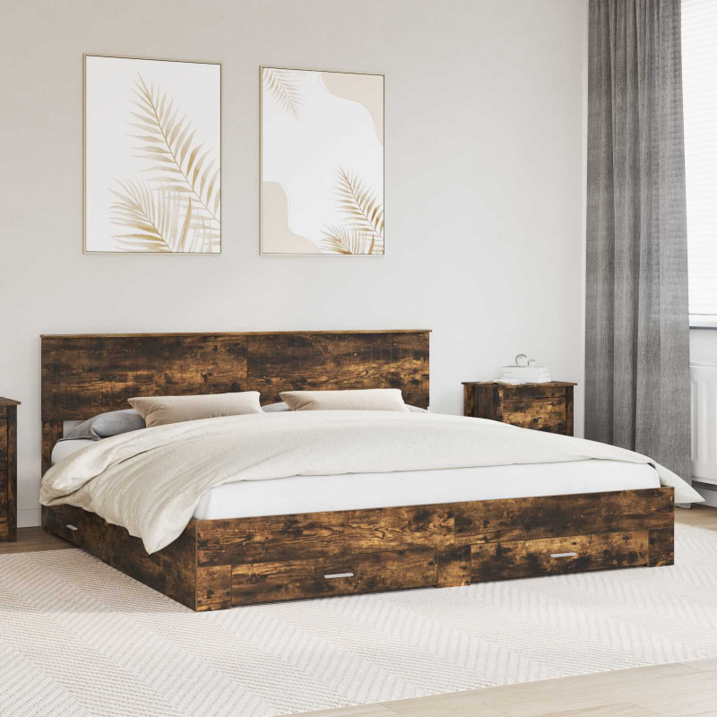 Ramka łóżka Dąb wędzony 200 x 200 cm Materiał drewnopochodny