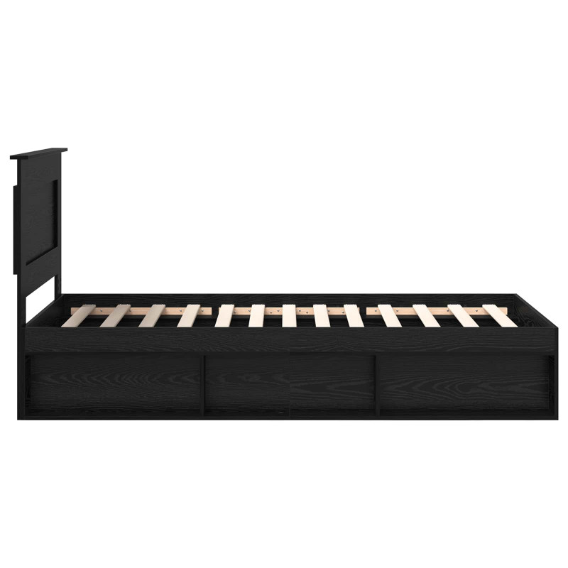 Ramka łóżka Z zagłówkiem Czarny 90 x 200 cm Lite drewno sosnowe