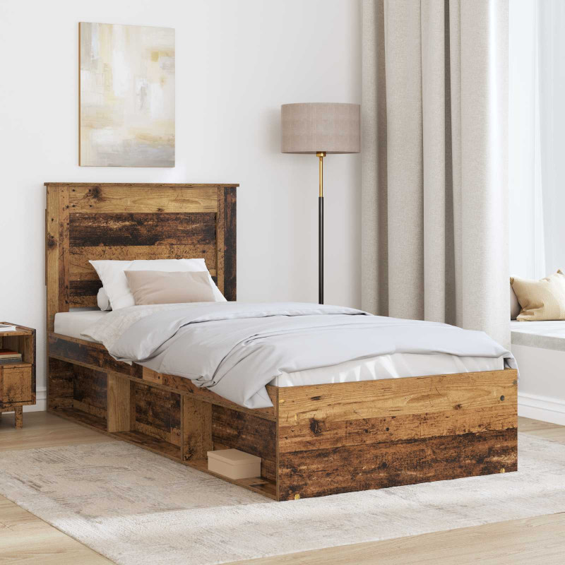 Ramka łóżka Stare drewno 90 x 200 cm Lite drewno sosnowe