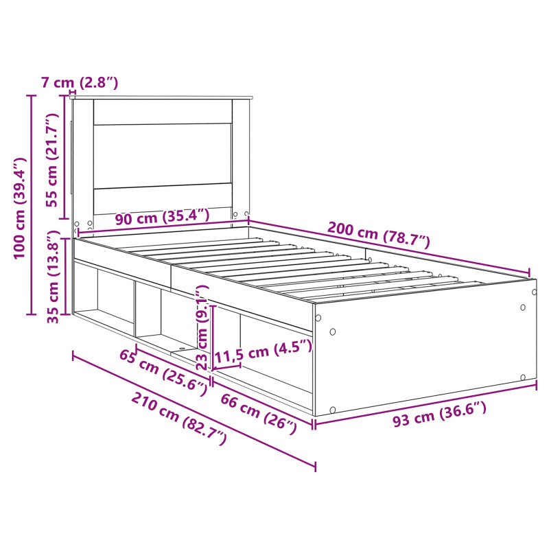 Ramka łóżka Stare drewno 90 x 200 cm Lite drewno sosnowe