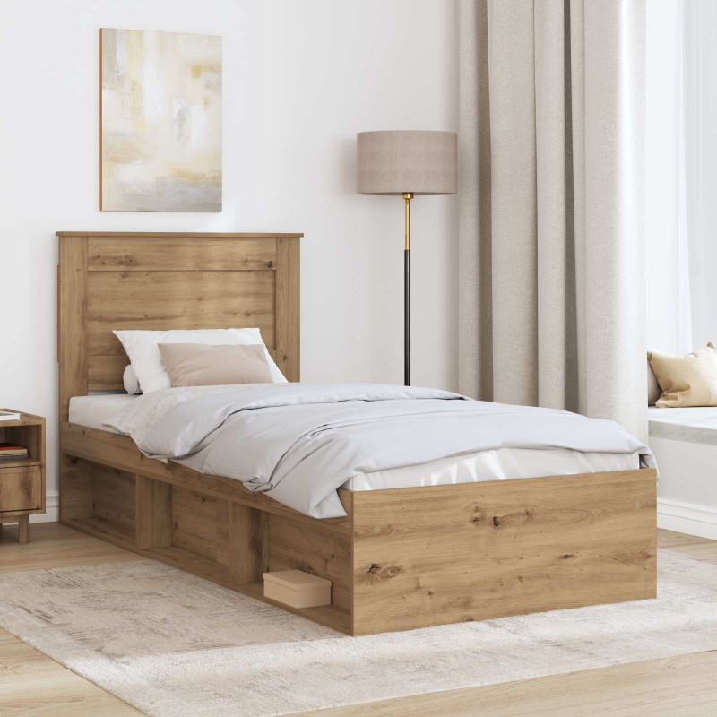 Ramka łóżka Dąb rzemieślniczy 90 x 200 cm Lite drewno sosnowe
