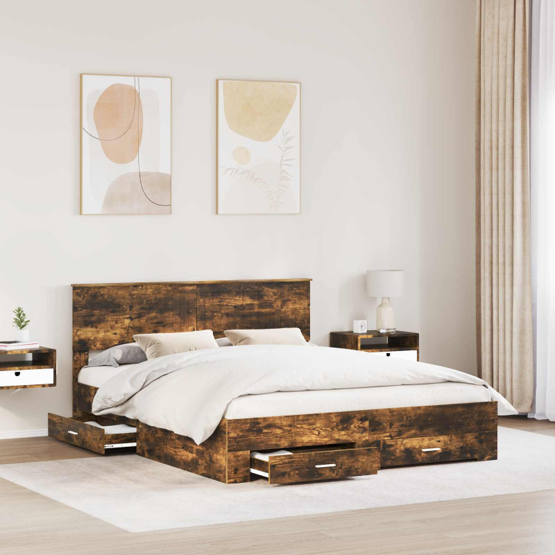 Ramka łóżka Dąb wędzony 160 x 200 cm Materiał drewnopochodny