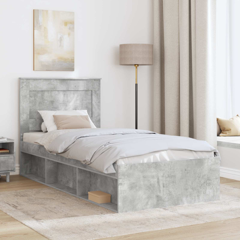 Ramka łóżka Szary beton 75 x 190 cm Lite drewno sosnowe