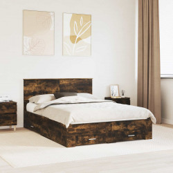 Ramka łóżka Dąb wędzony 140 x 200 cm Materiał drewnopochodny