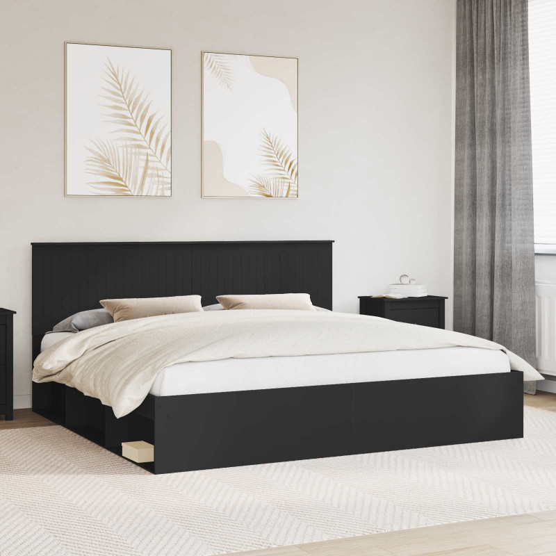 Ramka łóżka Czarny 200 x 200 cm Lite drewno sosnowe