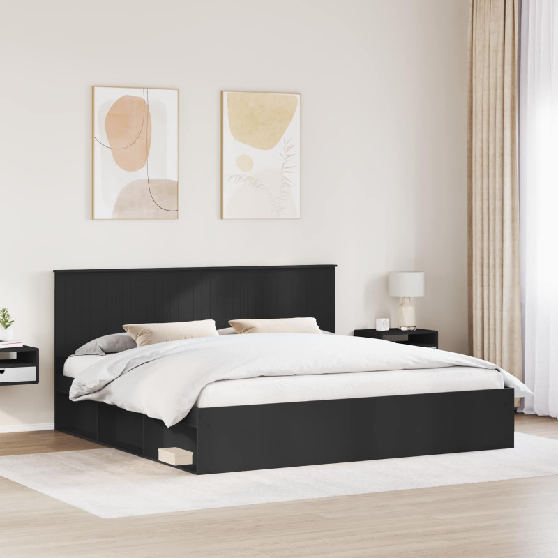 Ramka łóżka Czarny 200 x 200 cm Lite drewno sosnowe