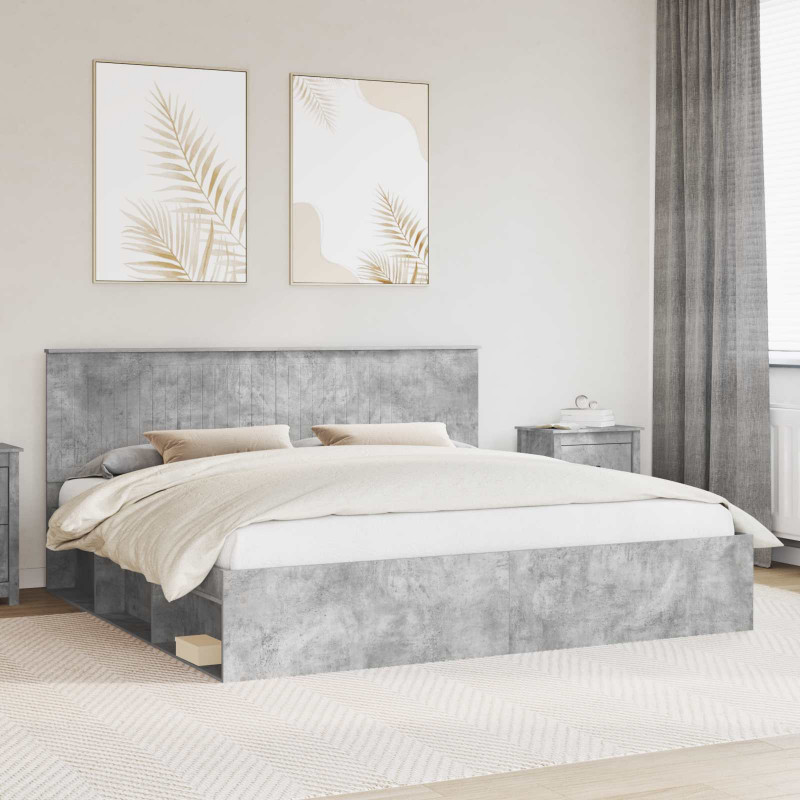 Ramka łóżka Betonowy 200 x 200 cm Lite drewno sosnowe